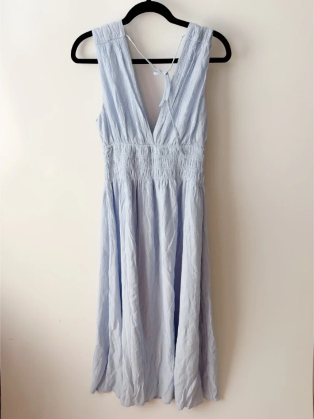 Abercrombie & Fitch Crinkle Textured Smocked Waist Maxi Dress Blue Grecia XSP